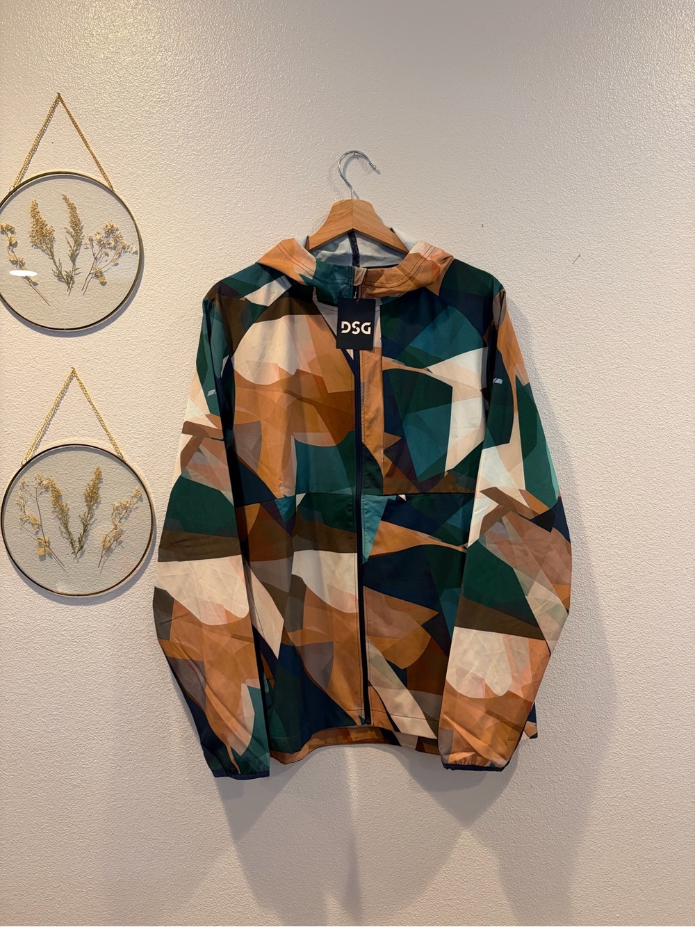 5/$26 NWT DSG Geometric Print Windbreaker Jacket - Green, Brown, Cream